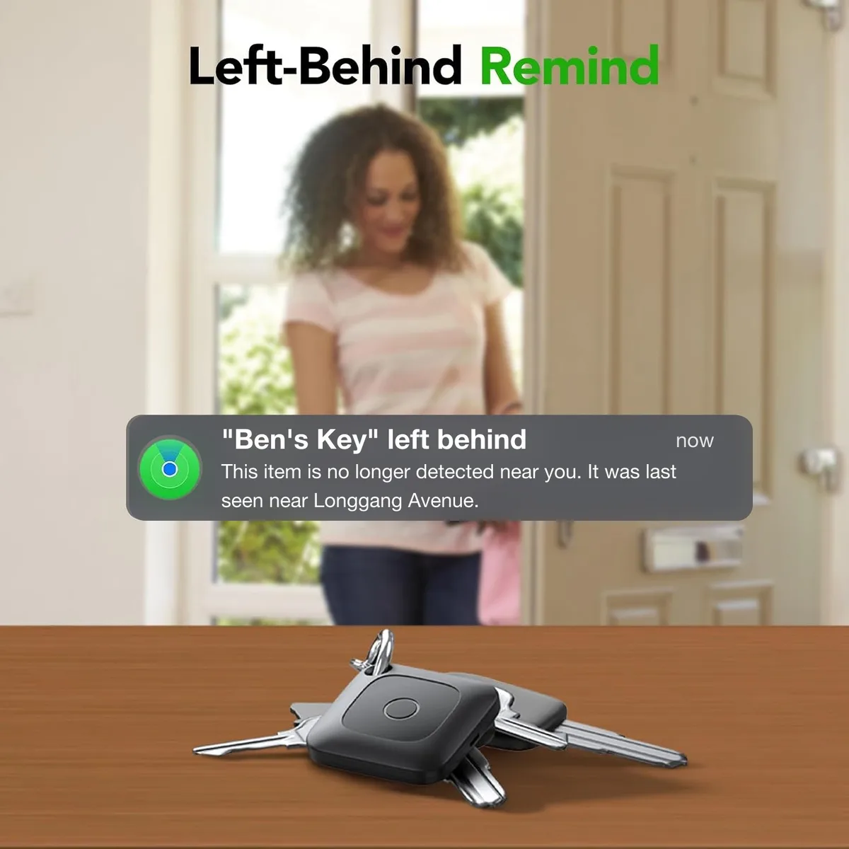 Left-behind alert on an iPhone for a changing bag carrying a Locata Tag